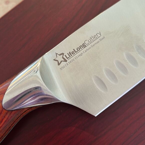 Rosewood Handle 13” Santoku Knife - Picture 4 of 9